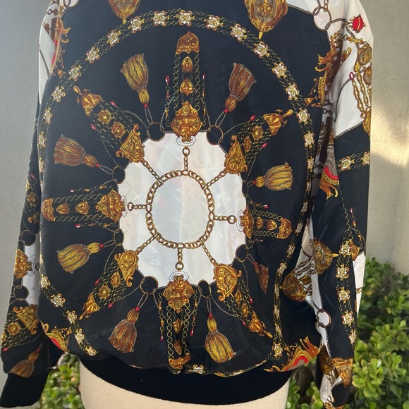 Vintage reversible bomber jacket baroque print polyester Sz M/L - Picture 9 of 13